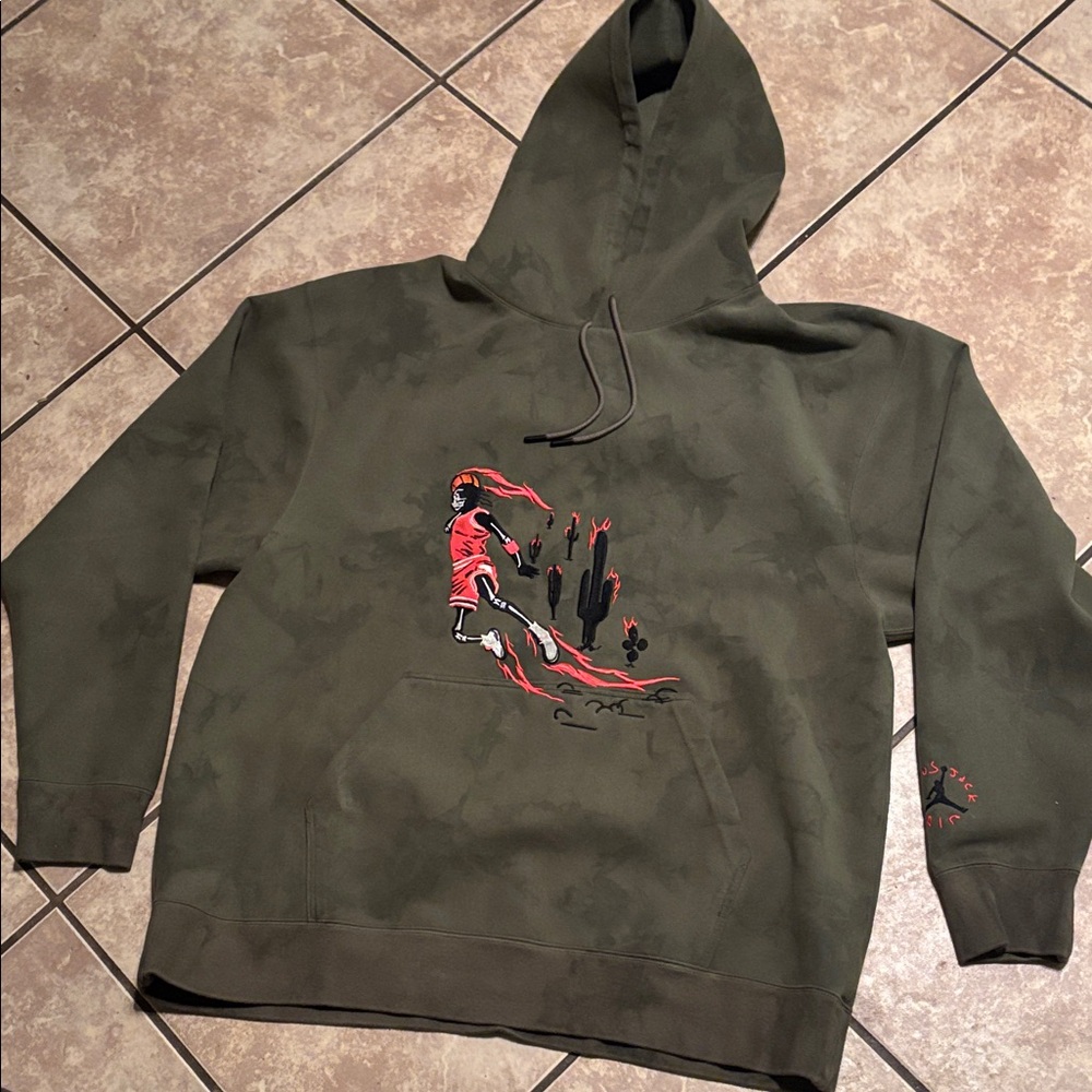 Jordan Olive Hoodie with Red Graphic